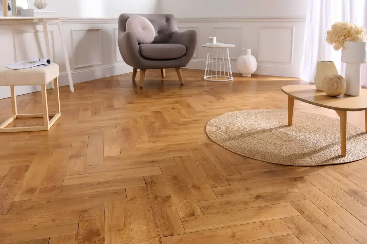 parquet a batons rompus en chene massif coloris fumé