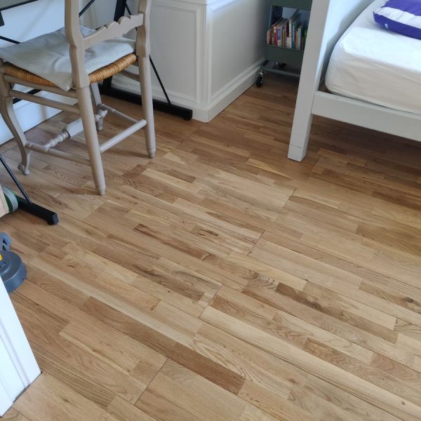 réalisation client parquet chene massif easiklip 3 frises sable