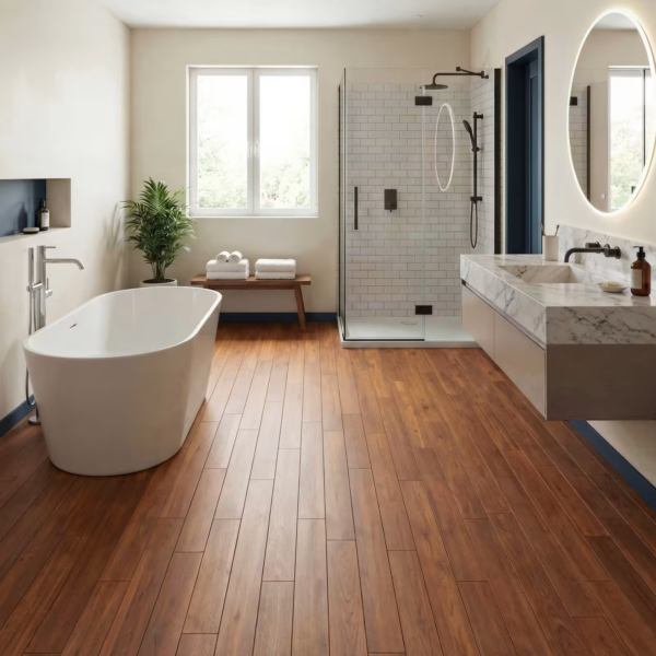 Parquet Teck verni 14x90