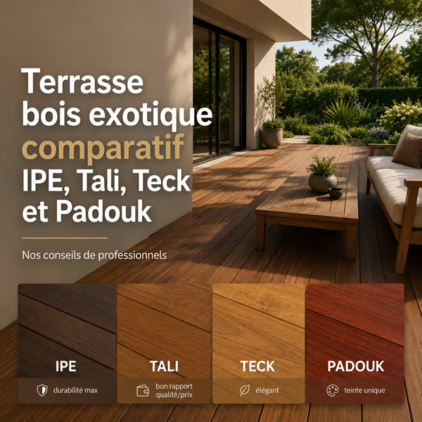 Terrasse bois exotique : comparatif IPE, Tali, Teck et Padouk
