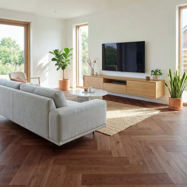 Parquet bâtons rompus teinte brune 18 x 125